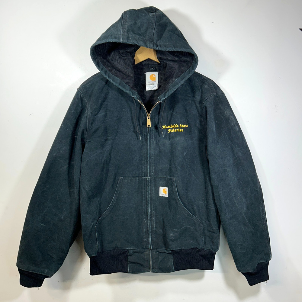 Y2K Carhartt Washed Duck Active Jacket Mens M Reg Hooded Black USA Made
